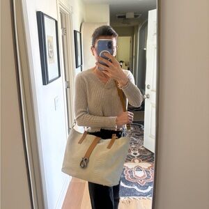 Aphròs Capri Italy Python Snake Buckle Tote Bag Boutique White/Tan